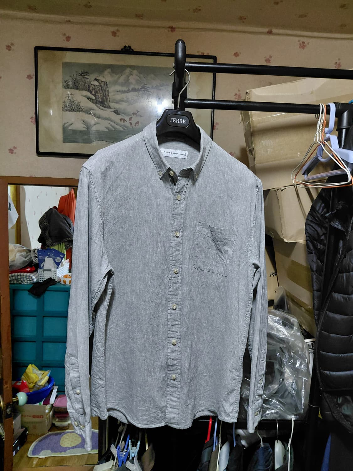 [지오다노]면,마 혼방 그레이 셔츠XL(105)사이즈 상품이미지3