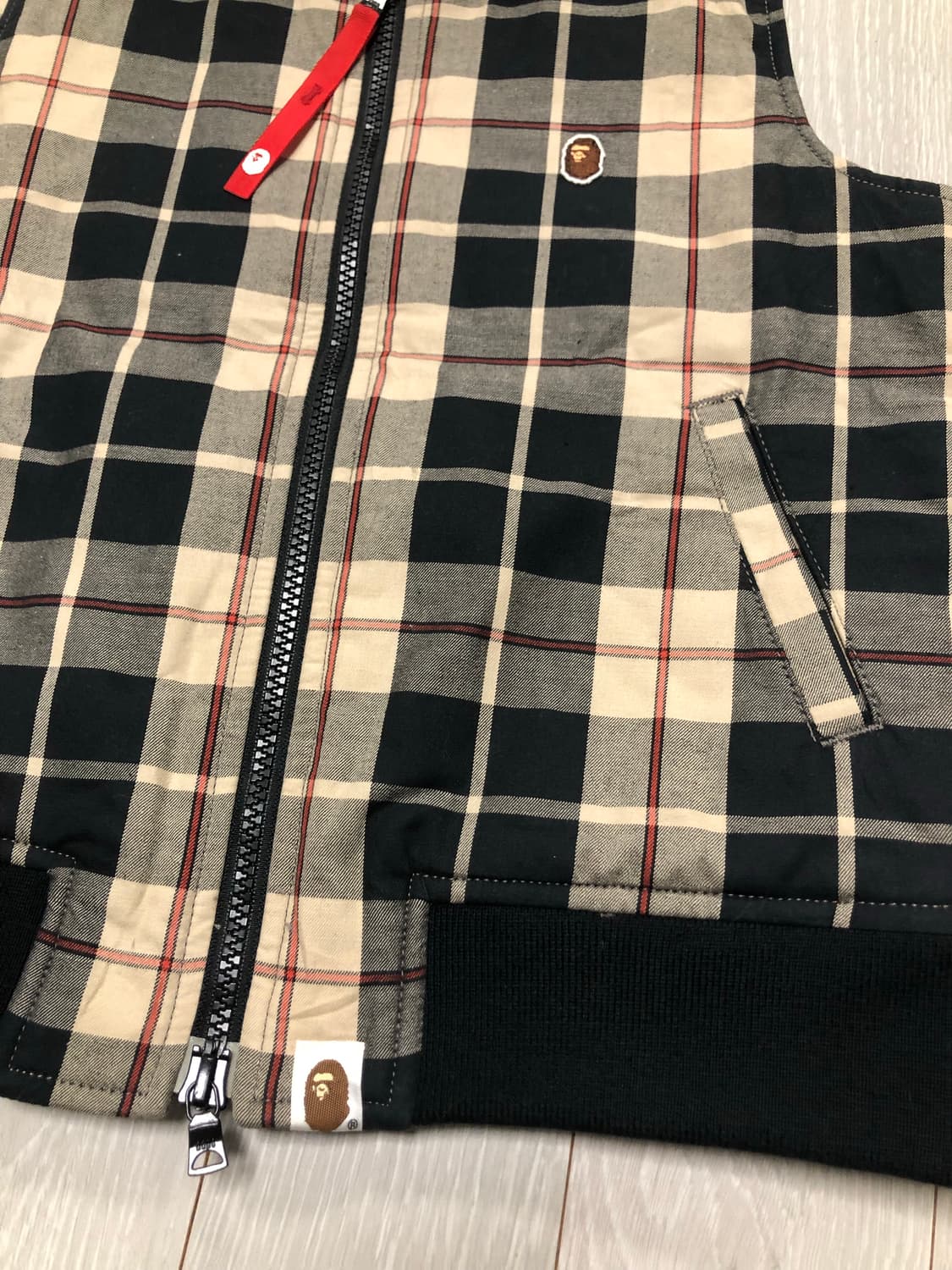 정품 베이프 너드체크 누빔 조끼 후드패딩(44) 상품이미지2