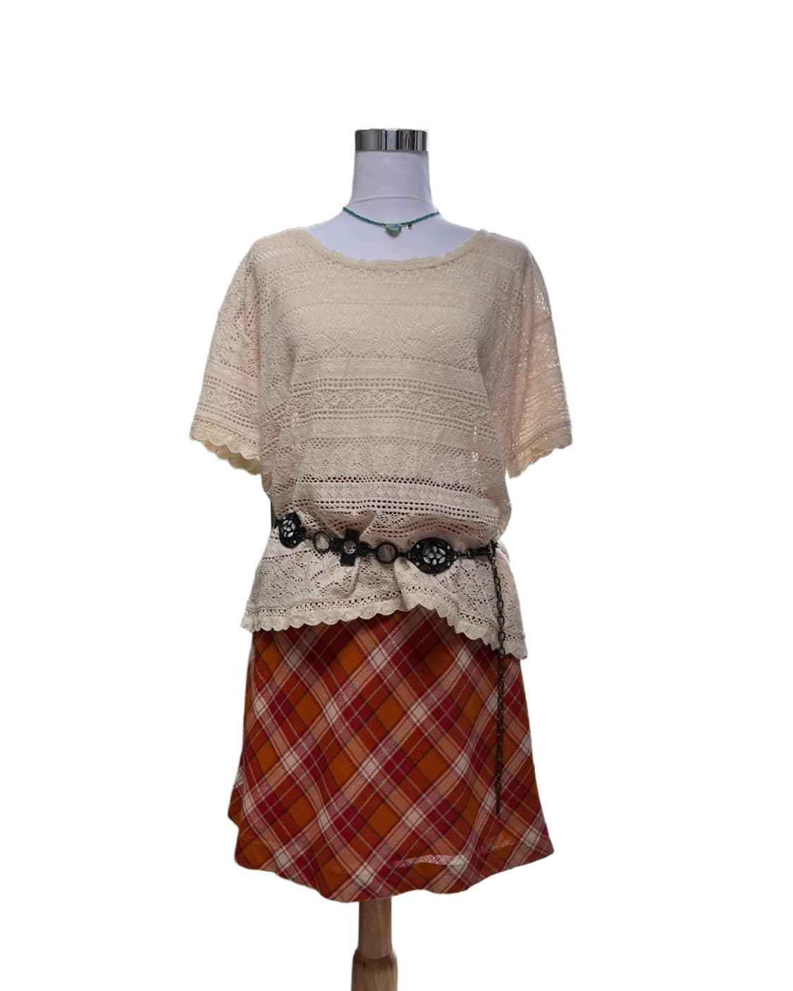 Orange check skirt 상품이미지5