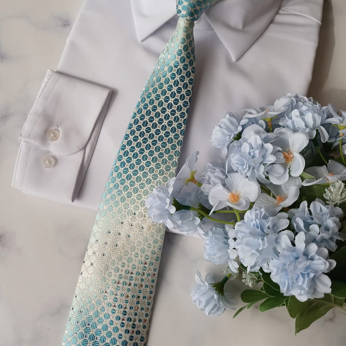 밀라숀 실크 아이보리 기하 패턴 넥타이 8.8cm A등급 A19876
 상품이미지6