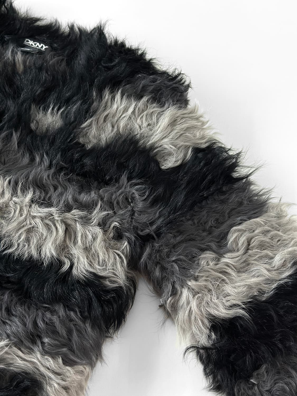 00s DKNY 스트라이프 쉐기 리얼 퍼 코트 상품이미지6