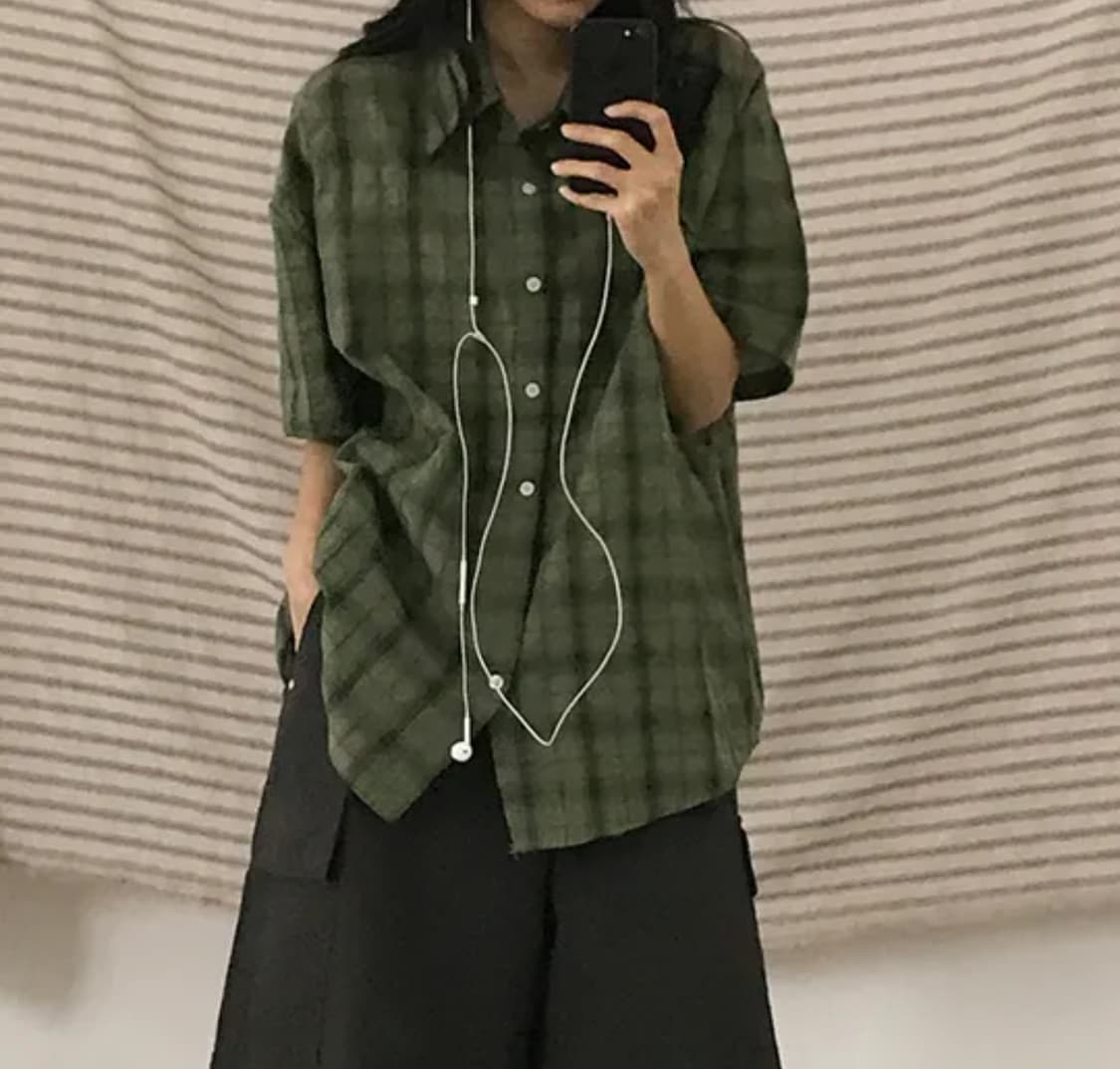 녹색 반팔 체크셔츠 상품이미지1