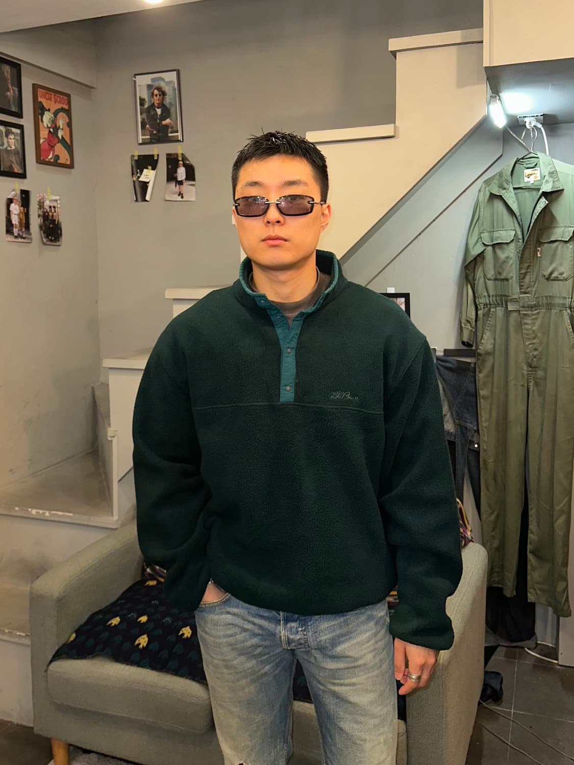 90’s LL Bean 4-button green fleecewear 상품이미지1