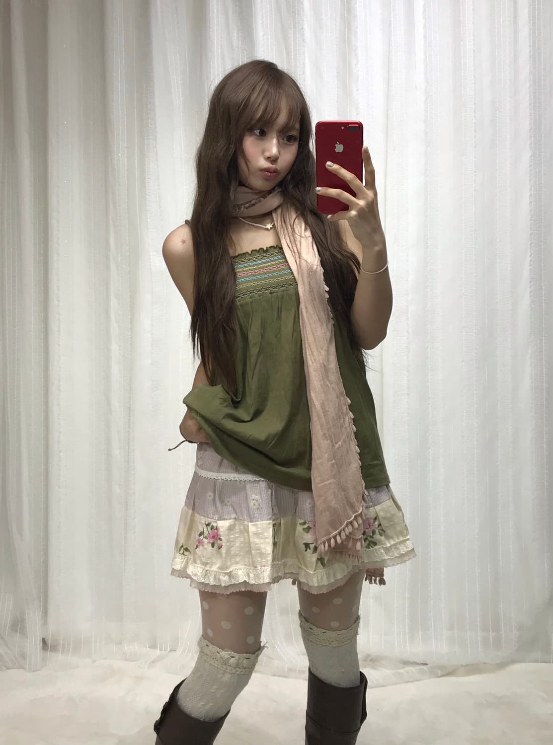 쥬시꾸뛰르 후드집업 카키 도트 하구미 코디세트 상품이미지3