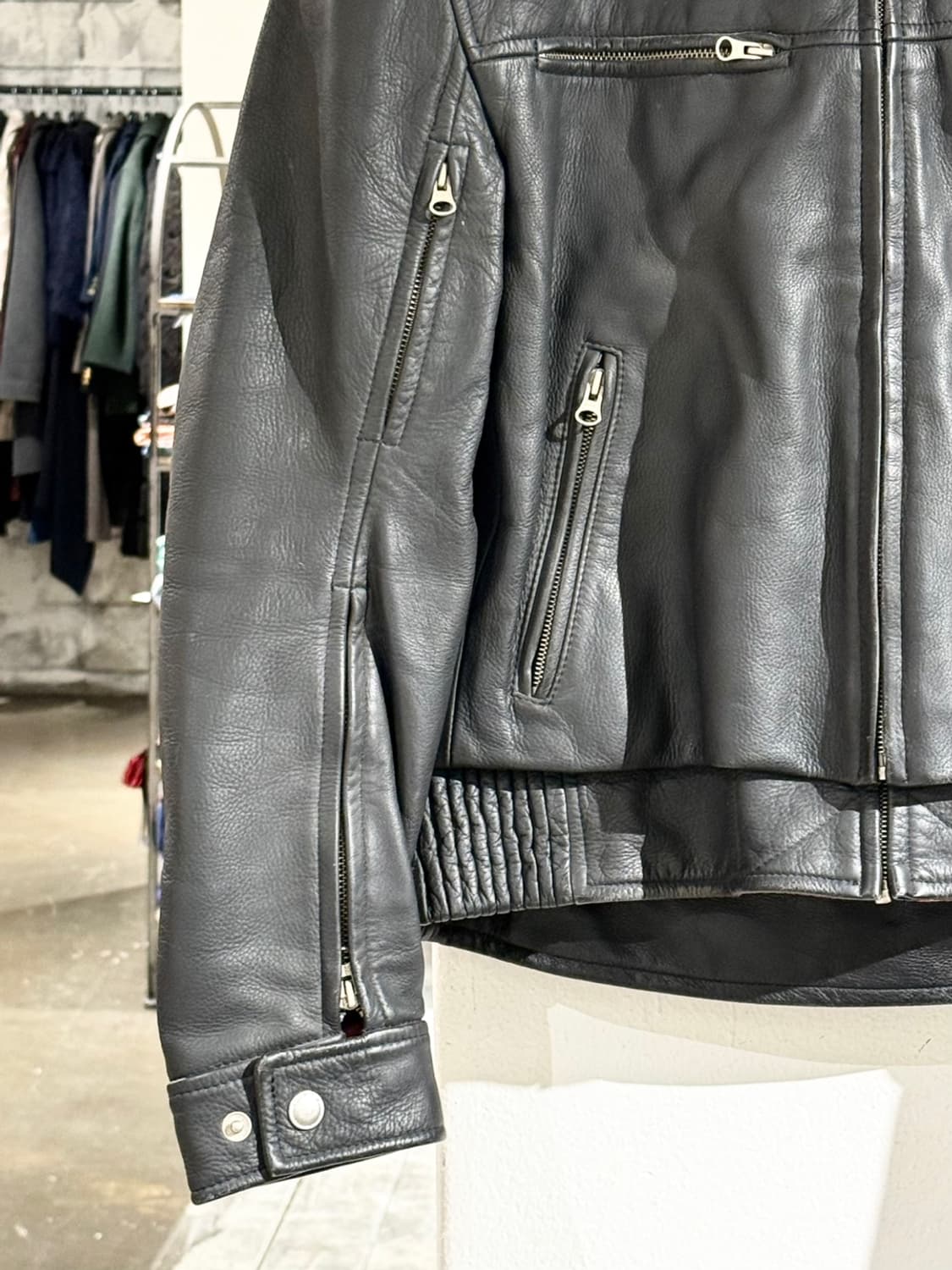 bmw 캐년 블랙 나파 레더 바이커 자켓 상품이미지4