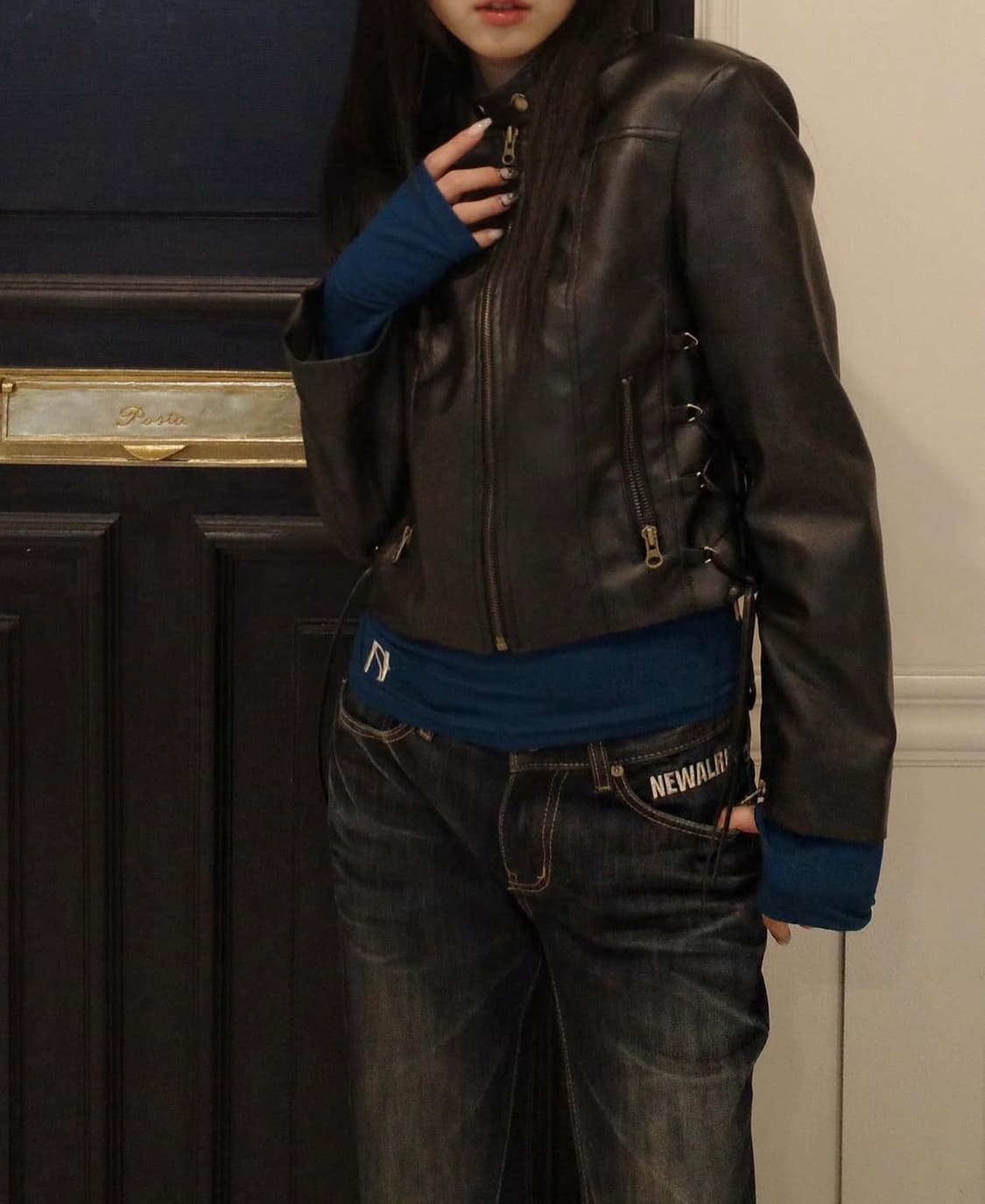 뉴얼린 워싱 크롭 레더 자켓 상품이미지4