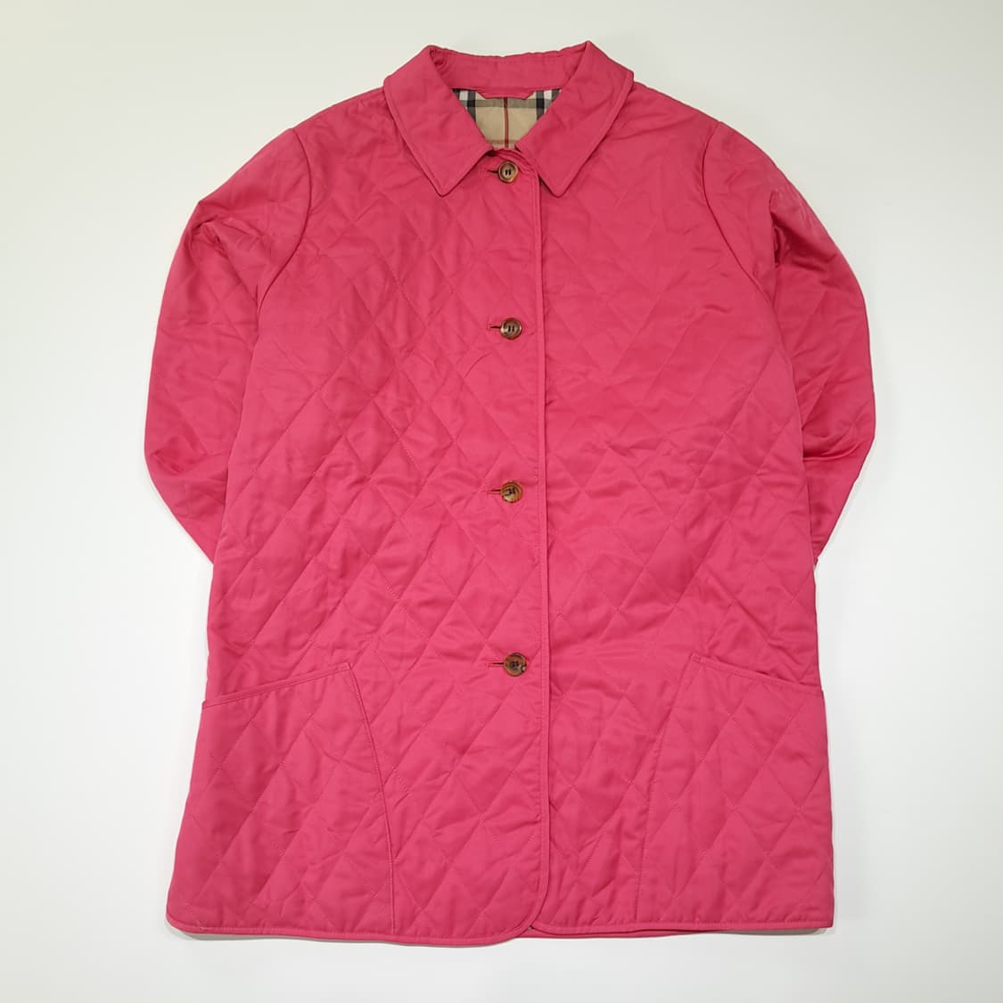 CL904 M 버버리 90s 영국판 퀼팅 노바체크 핑크 자켓 아우터 상품이미지1