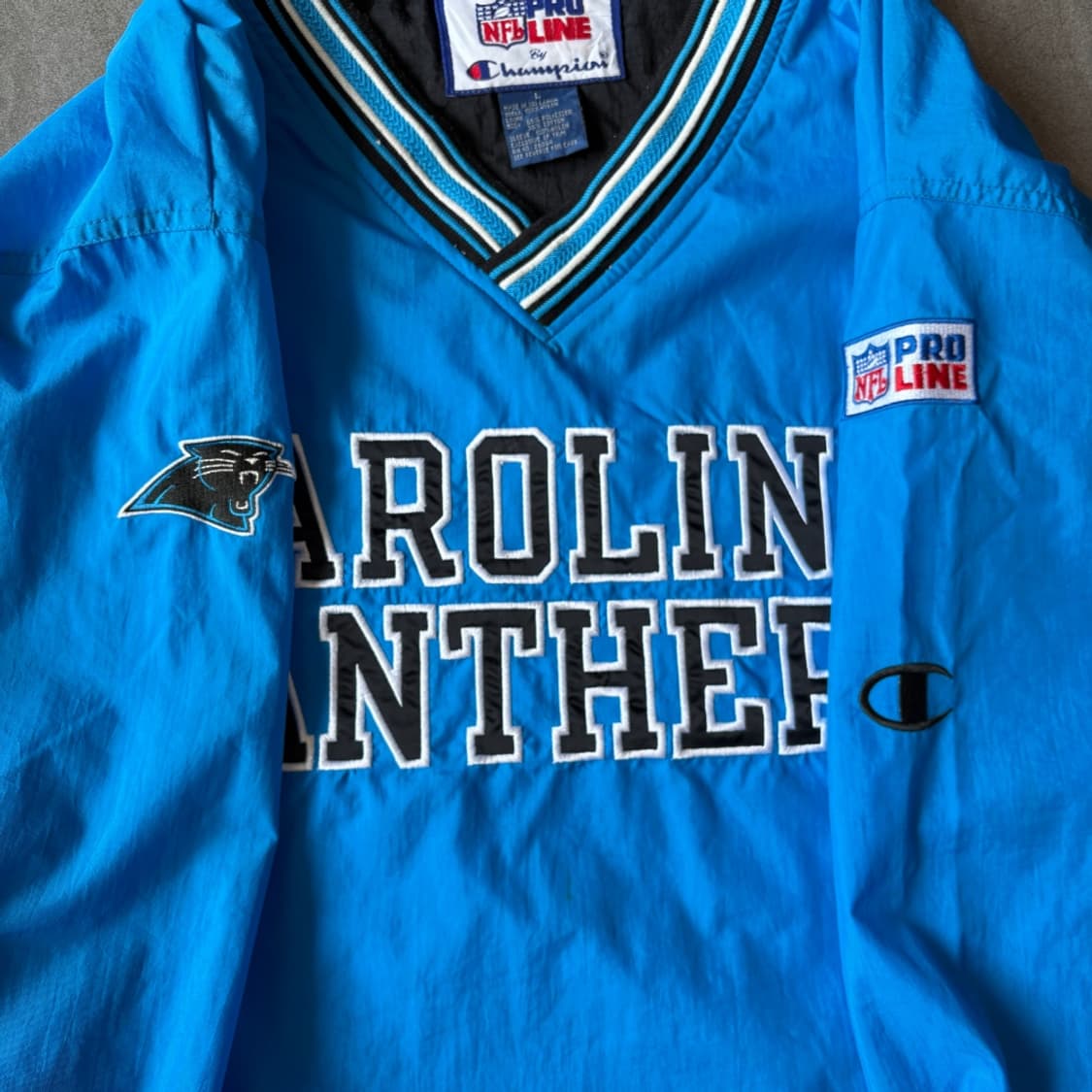 90년대 생산 NFL 프로 라인 바이 챔피온 블랙 나일론 웜업 상품이미지4