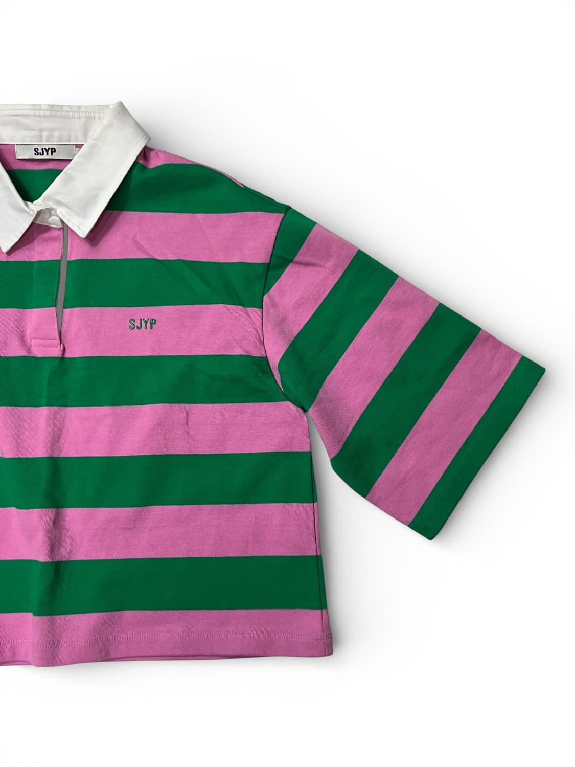 SJYP 핑크 그린 스트라이프 럭비티 M 상품이미지2