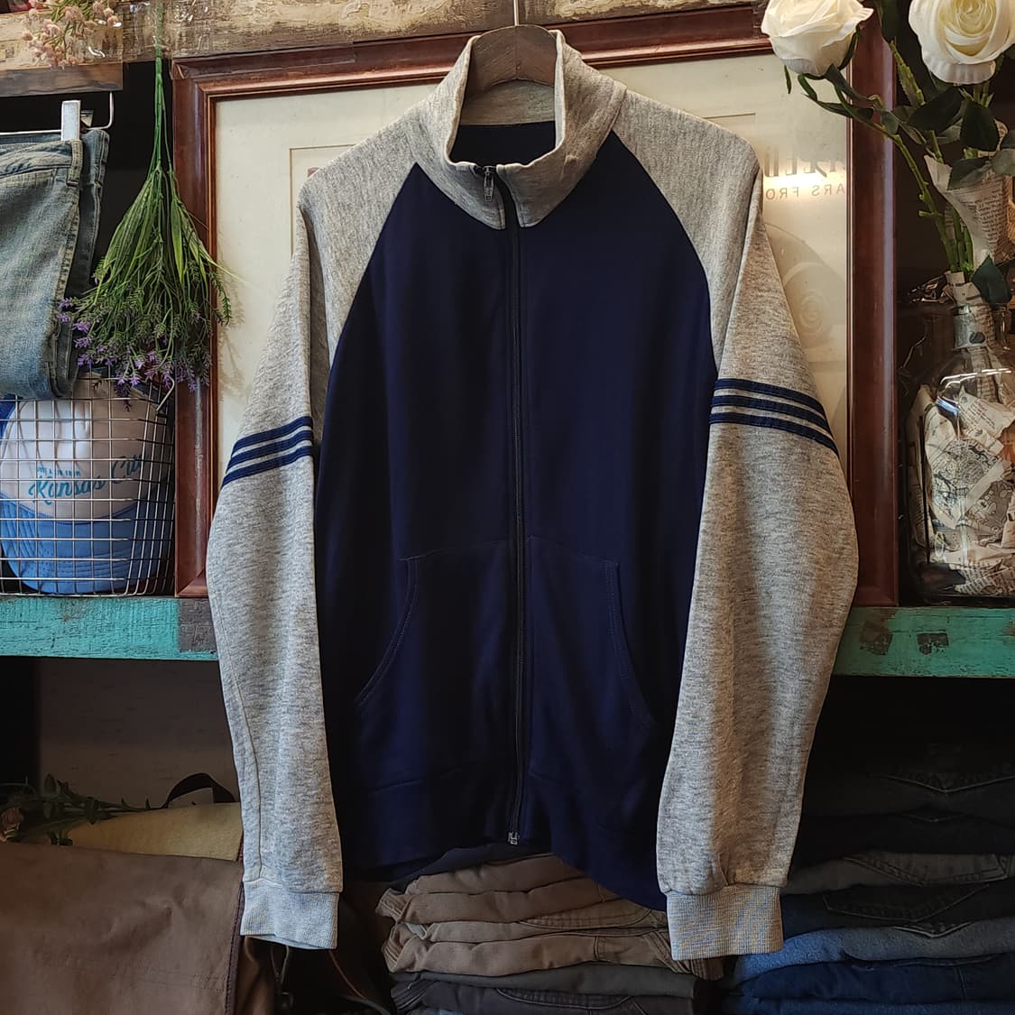 70s 빈티지 트레이닝 집업 자켓 블루 그레이 m 상품이미지3