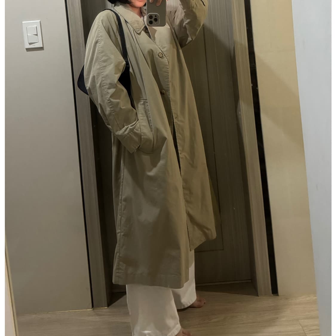 하네 벨티드 롱 트렌치 코트   올리브카키 상품이미지6