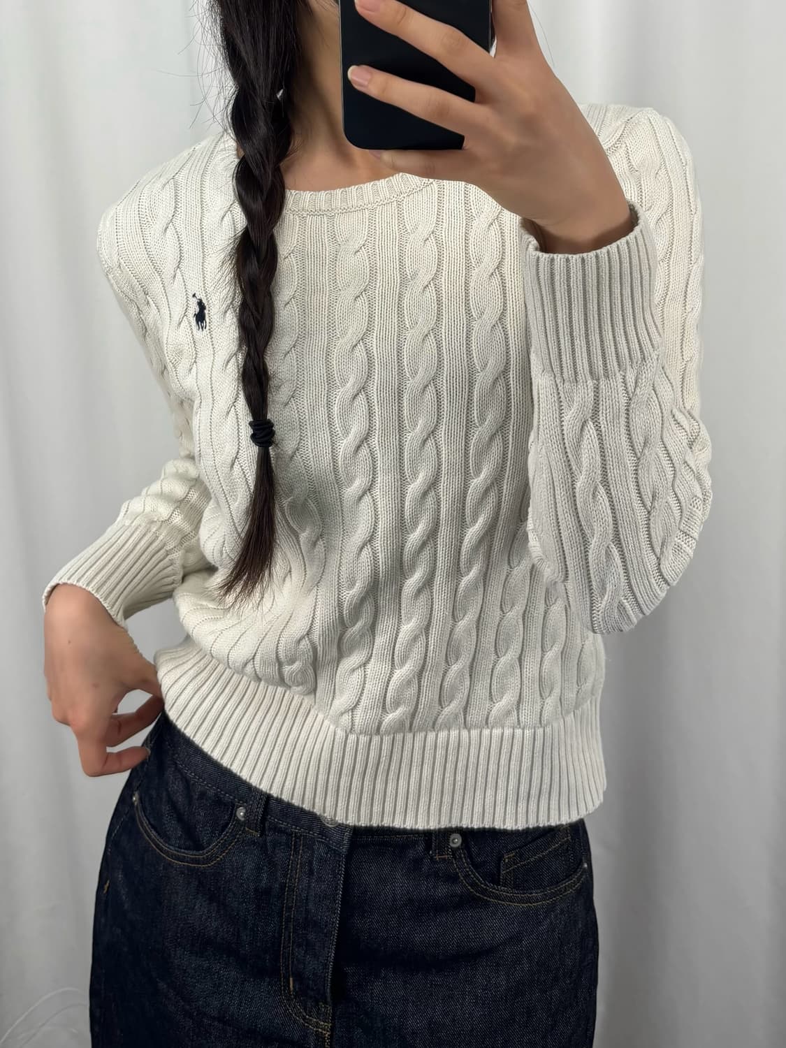 폴로 화이트 꽈배기 니트 상품이미지1