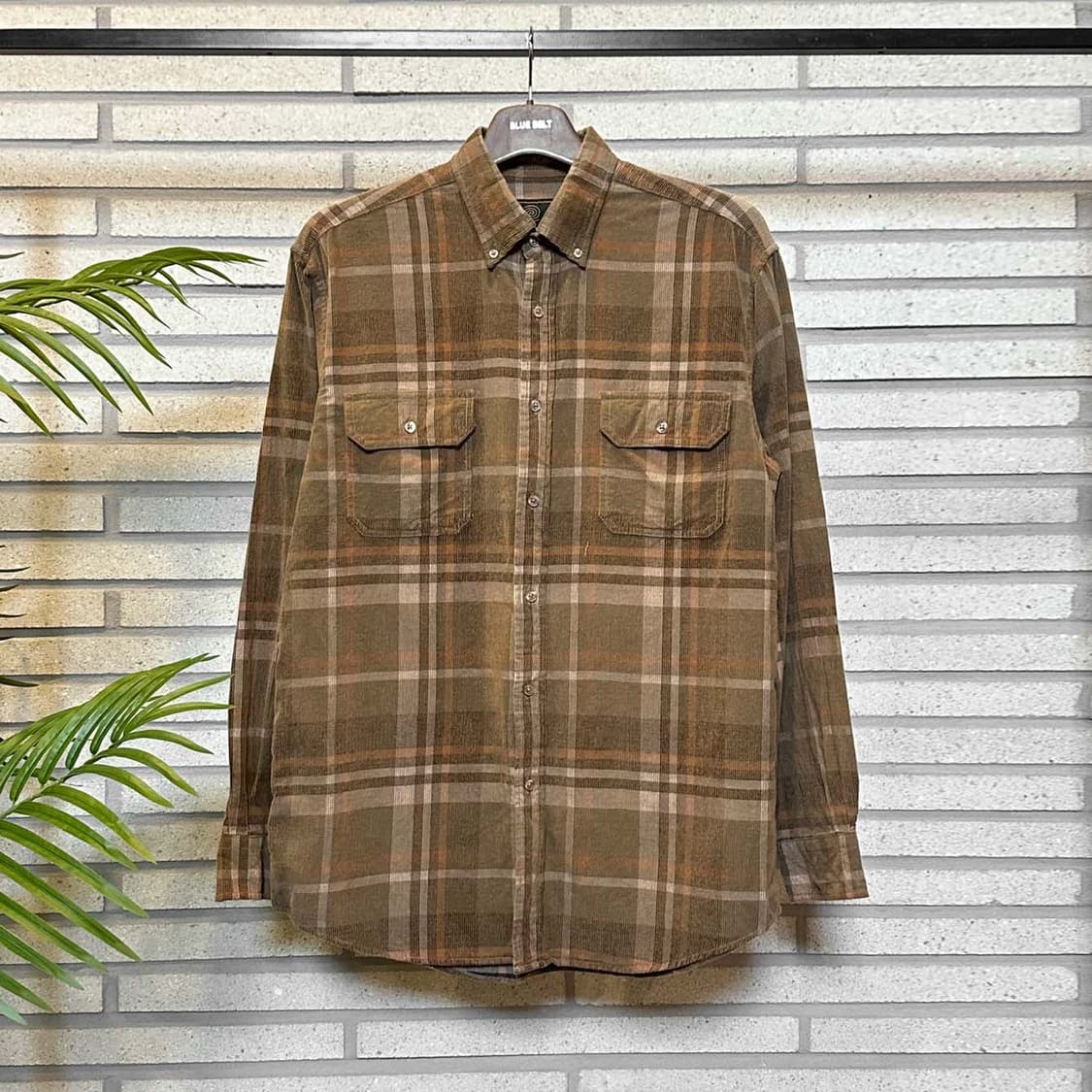 USA VINTAGE 코듀로이 긴팔 셔츠 체크 패턴 투포켓 디테일 브라운 상품이미지2