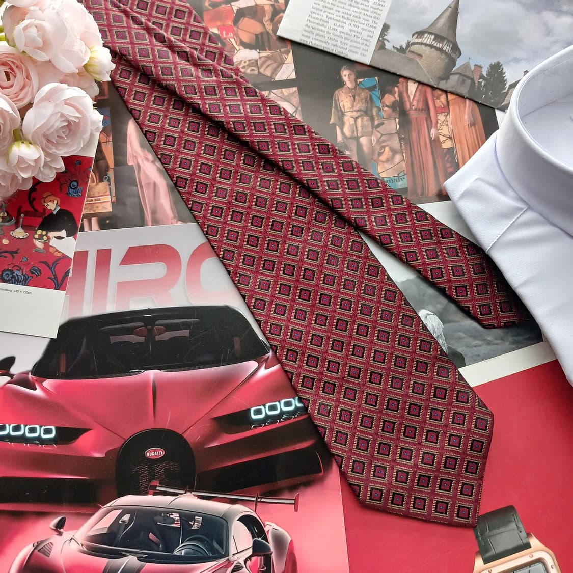 제냐 실크 버건디 다이아몬드 패턴 넥타이 9.2cm B등급 A18543
 상품이미지3