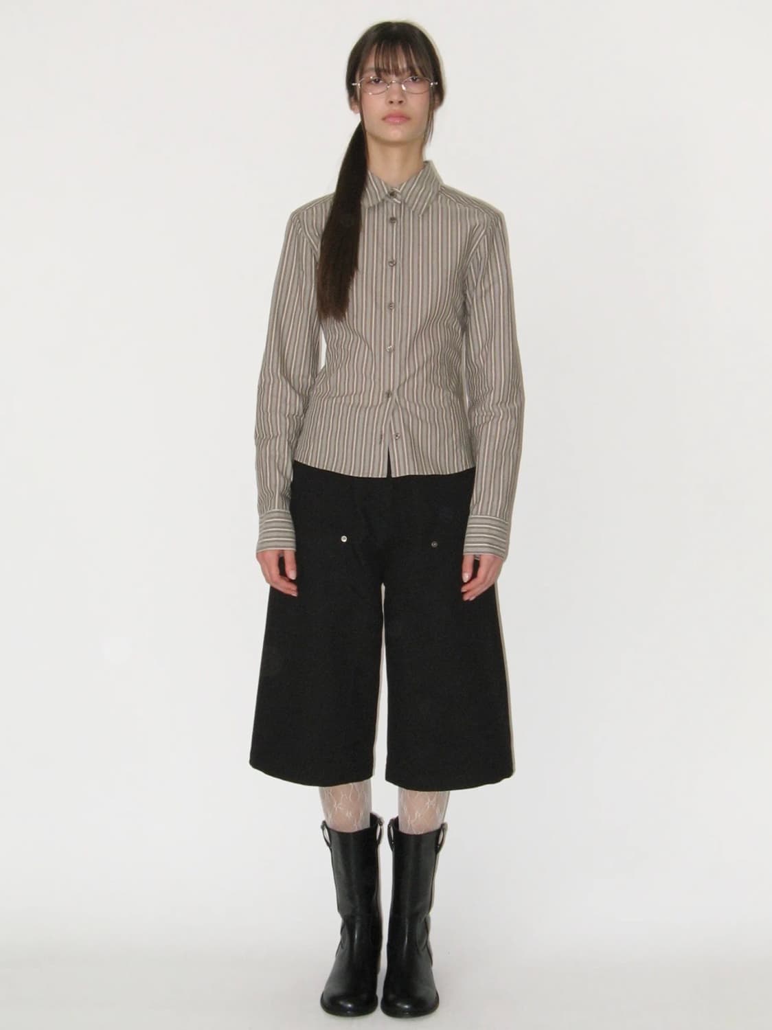 썬번프로젝트 스트라이프 셔츠 브라운 상품이미지2