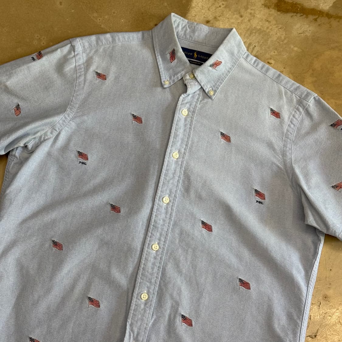 M 폴로랄프로렌 성조기 자수 스카이블루 반팔 셔츠 상품이미지1