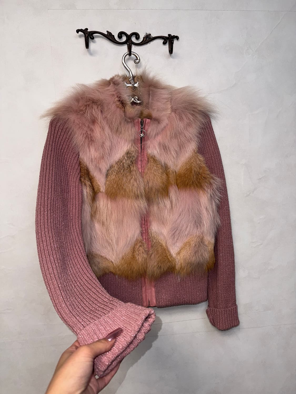 Baby pink glitter coyote fur knit zipup 상품이미지2