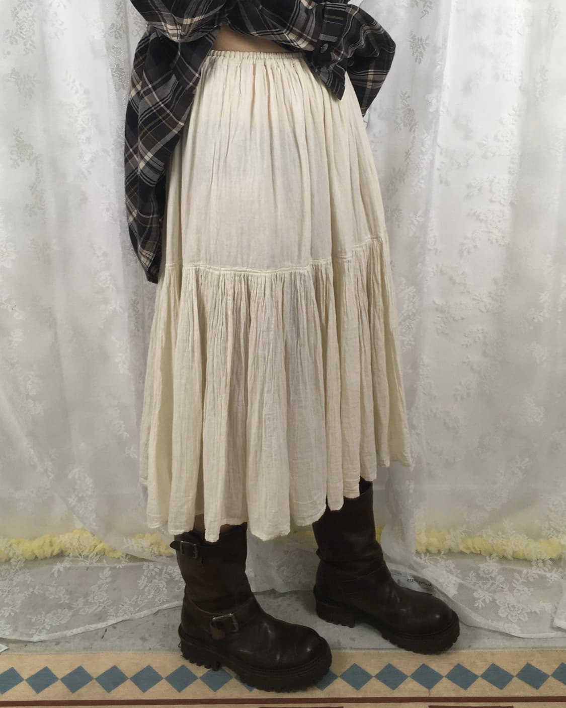 Cream Cotton Tiered Midi Skirt 상품이미지6