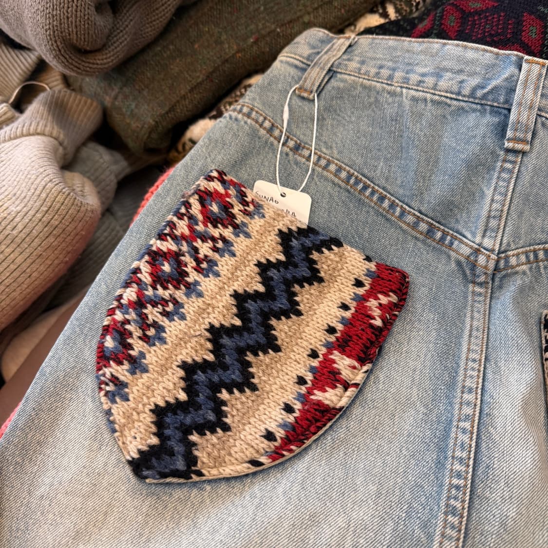 SUNAO KUWAHARA 데님 에스닉 니트 포인트 스커트 상품이미지3