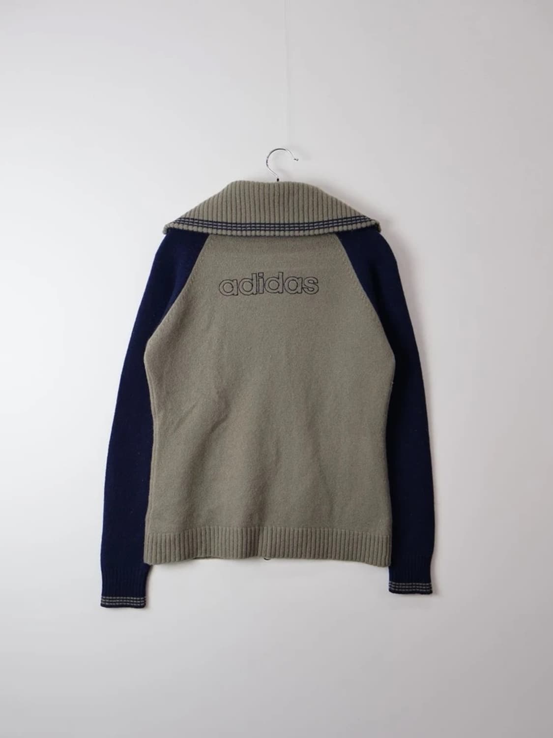 00's Adidas Knit Zip Jacket Beige Navy 상품이미지5
