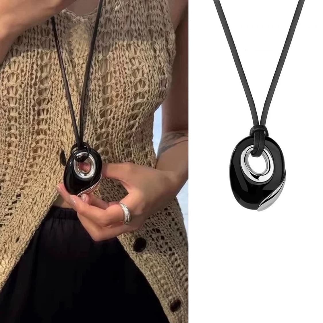 블랙 실버 오브제 롱 네크리스 🖤 상품이미지7