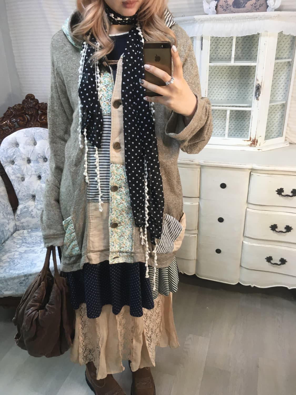 일본빈티지 하구미 모리 패치워크 후드 가디건 상품이미지2