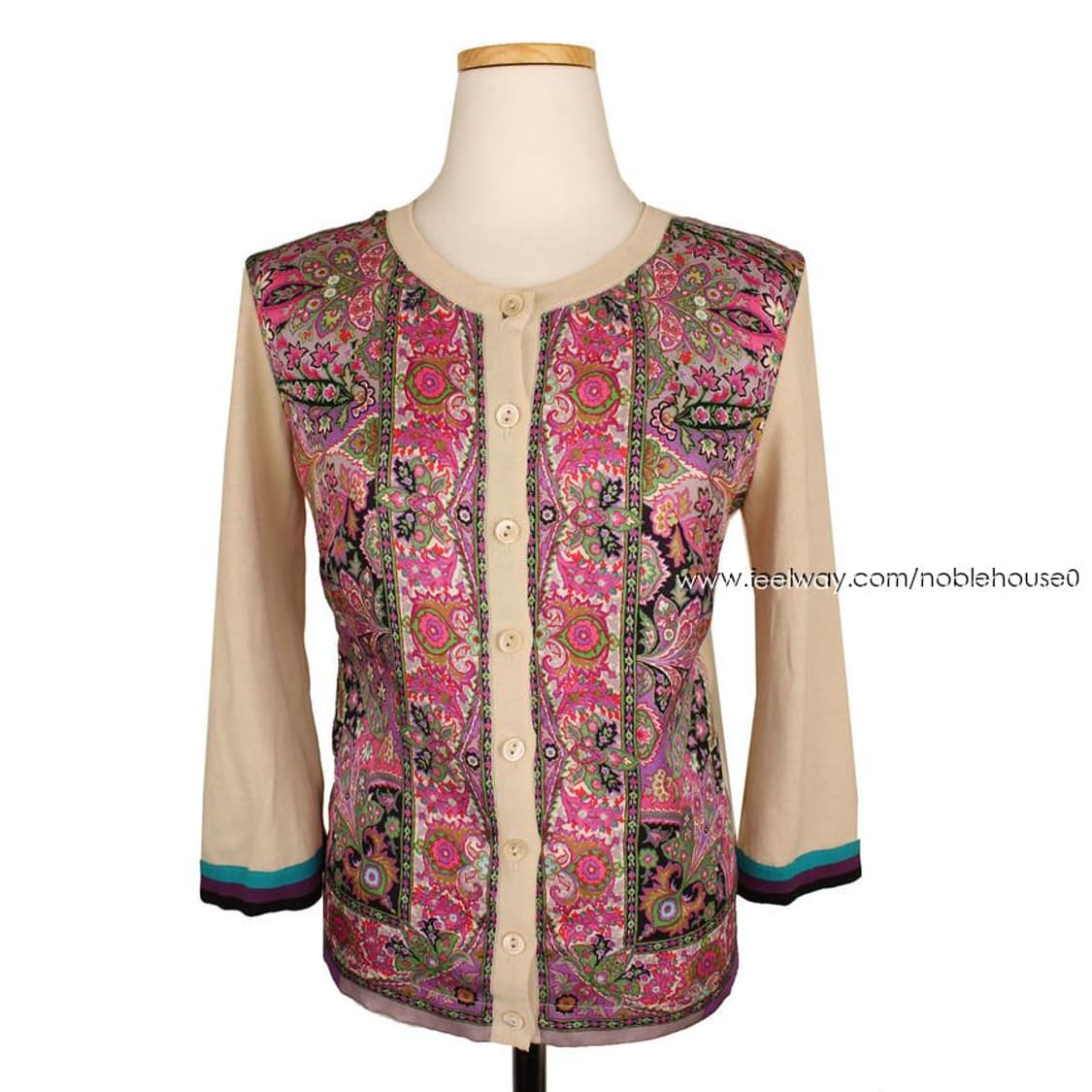 에트로 아이보리 페이즐리 실크 프린팅 가디건(38) 상품이미지1