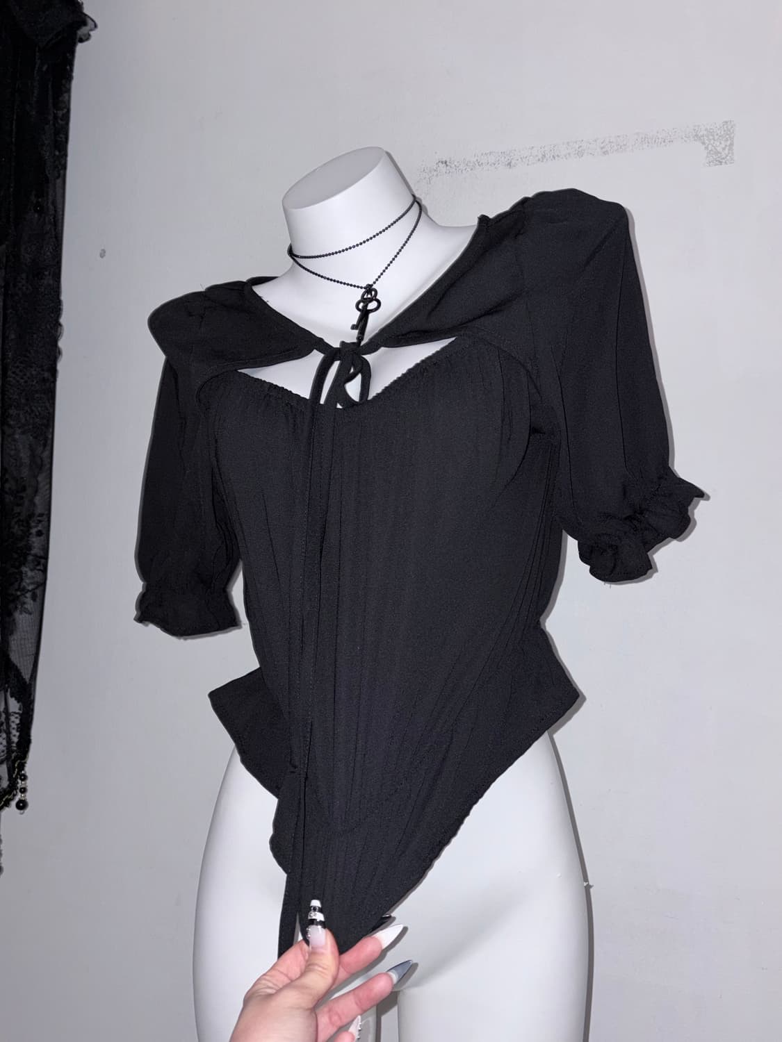 다크로맨틱 2피스 세트 셔링 리본 고스 공겜여주 고딕 상품이미지7