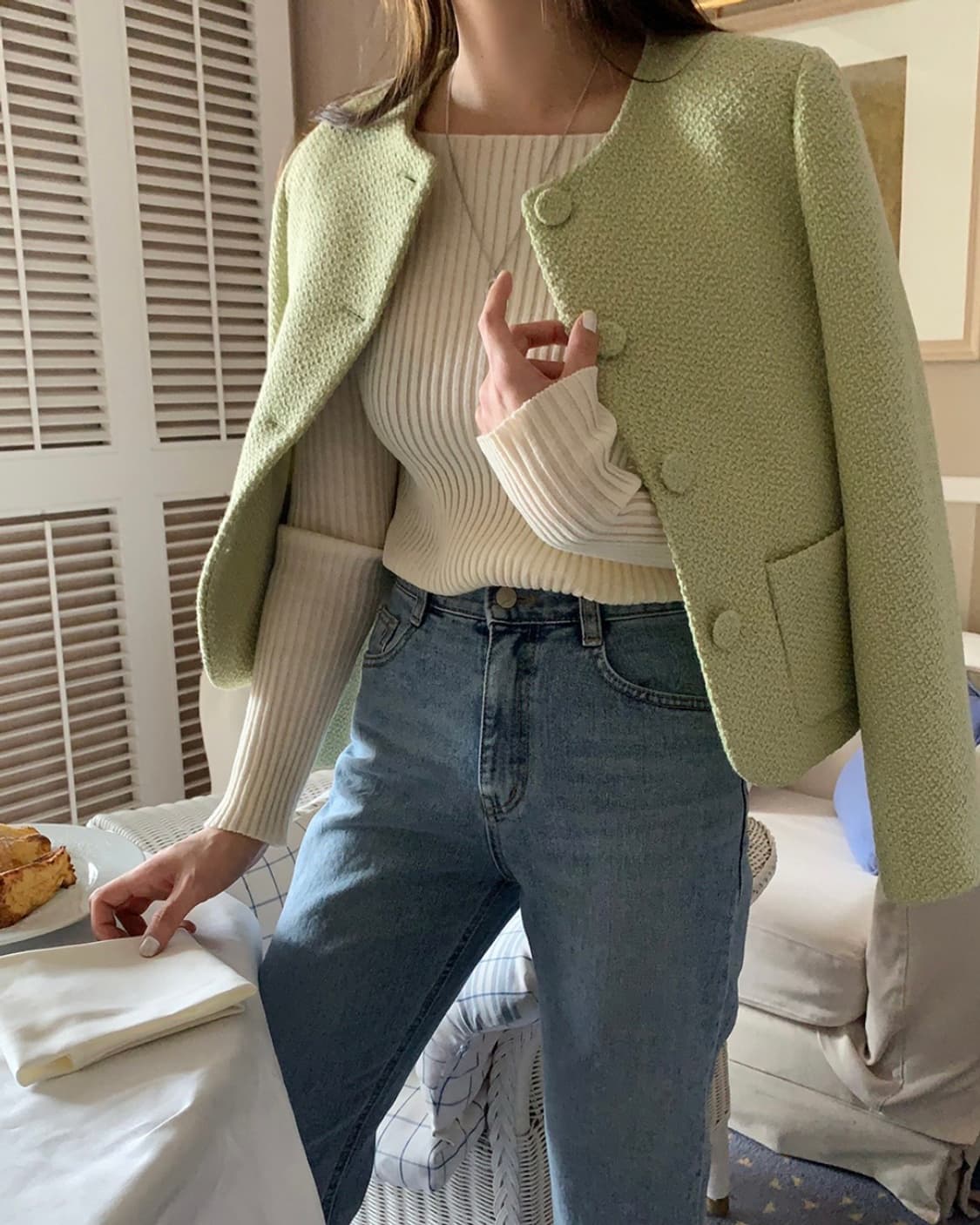 원로그 트위드 자켓 라이트그린 상품이미지2