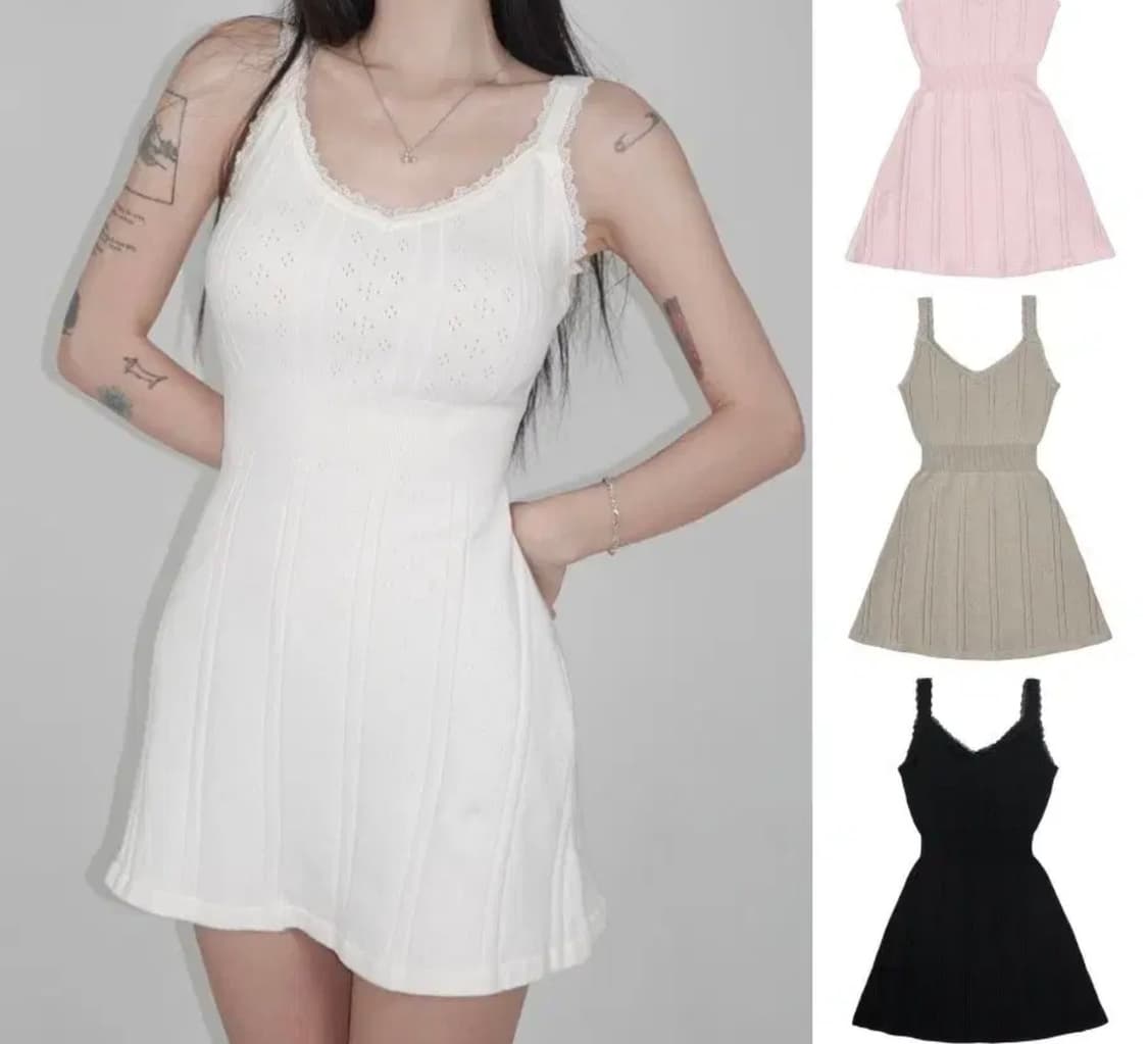 (택O)페일제이드 펀칭 니트 미니드레스 블랙 상품이미지1