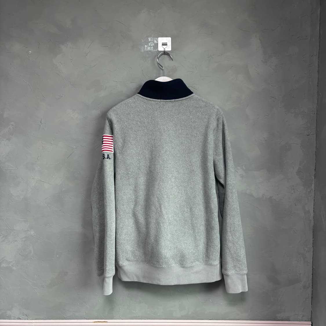 폴로 랄프로렌 빅로고 성조기 후리스 반집업 그레이 상품이미지4