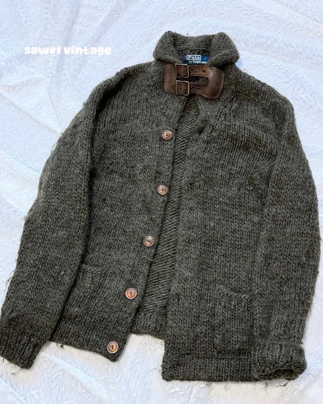 폴로 카키 목잠아 니트 집업 상품이미지1