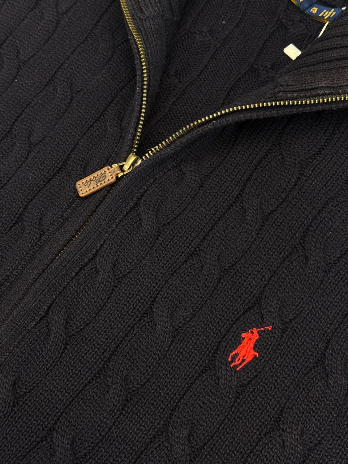 폴로 랄프로렌 오버핏 신형 QR라벨 딥네이비 케이블 코튼 니트 집업 상품이미지4