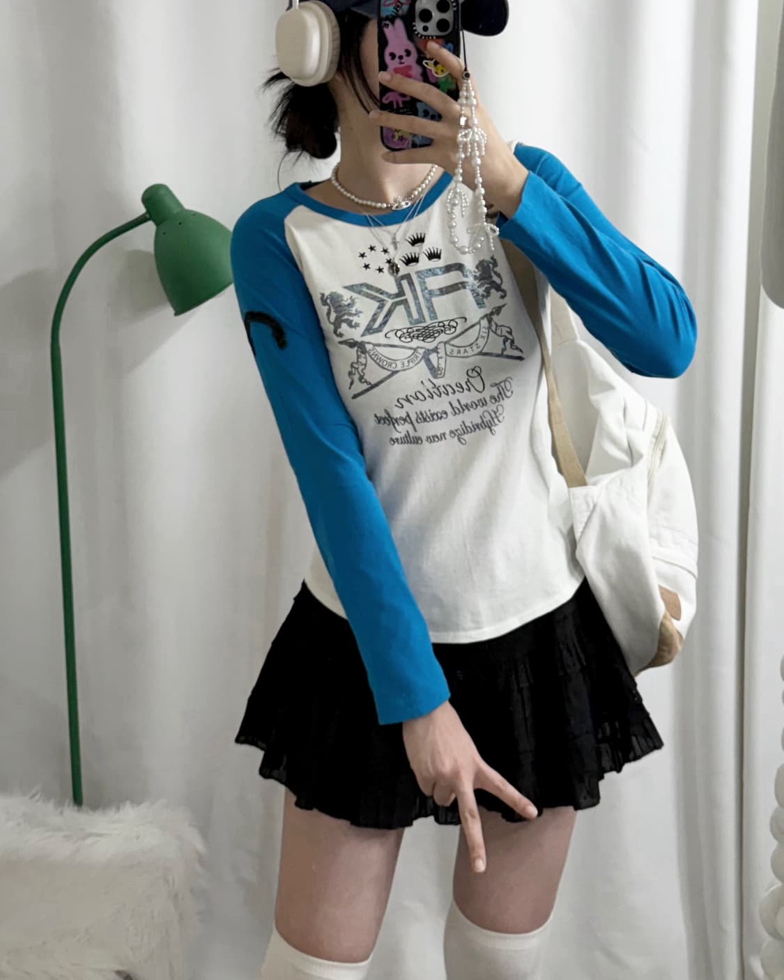 화이트 & 블루 나그랑 레터링 롱 슬리브 티셔츠  상품이미지3