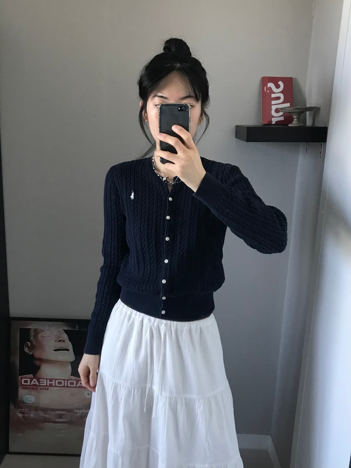 폴로 랄프로렌 QR코드택 포니 로고 네이비 케이블 니트 가디건 상품이미지1