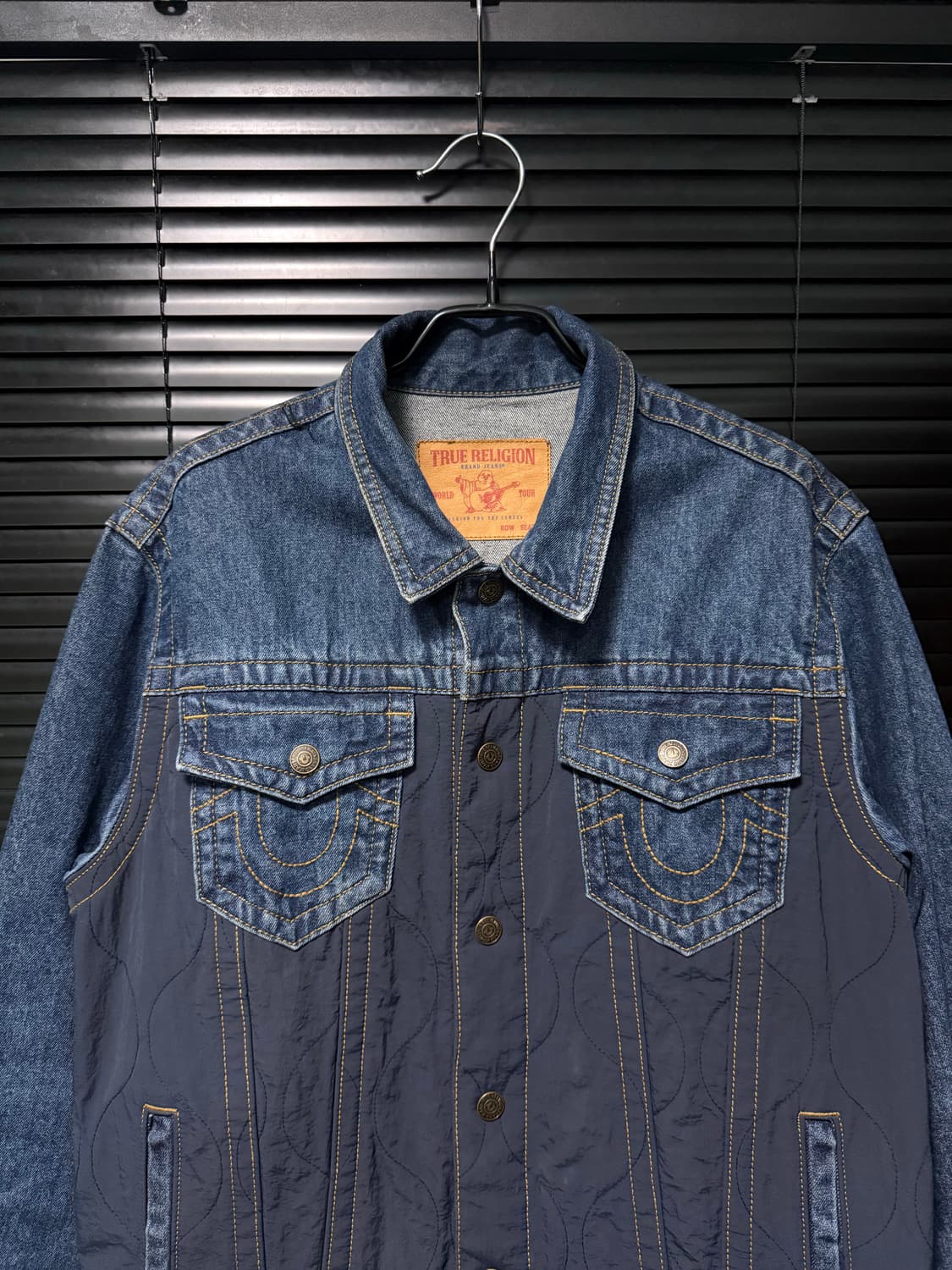 트루릴리젼 누빔 데님 믹스 트러커 청 자켓 네이비 남색 깔깔이 100 L 상품이미지4