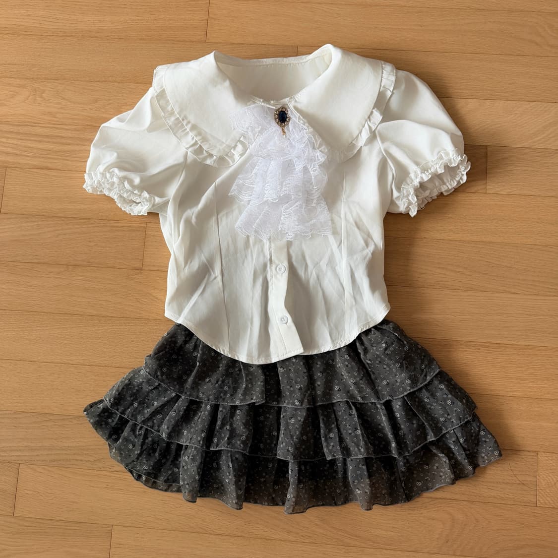 리즈리사 엑시즈팜 핀터깔 블라우스 스커트세트 상품이미지1