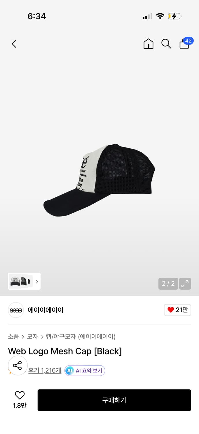 aeae 모자 웹 로고 메쉬 캡 Web Logo Mesh Cap 볼캡 상품이미지2