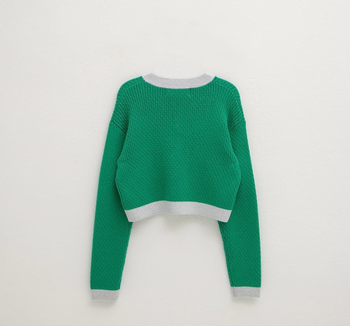 아뜰리에나인 프레피 배색 로고 자수 크롭 니트 가디건 F 상품이미지7