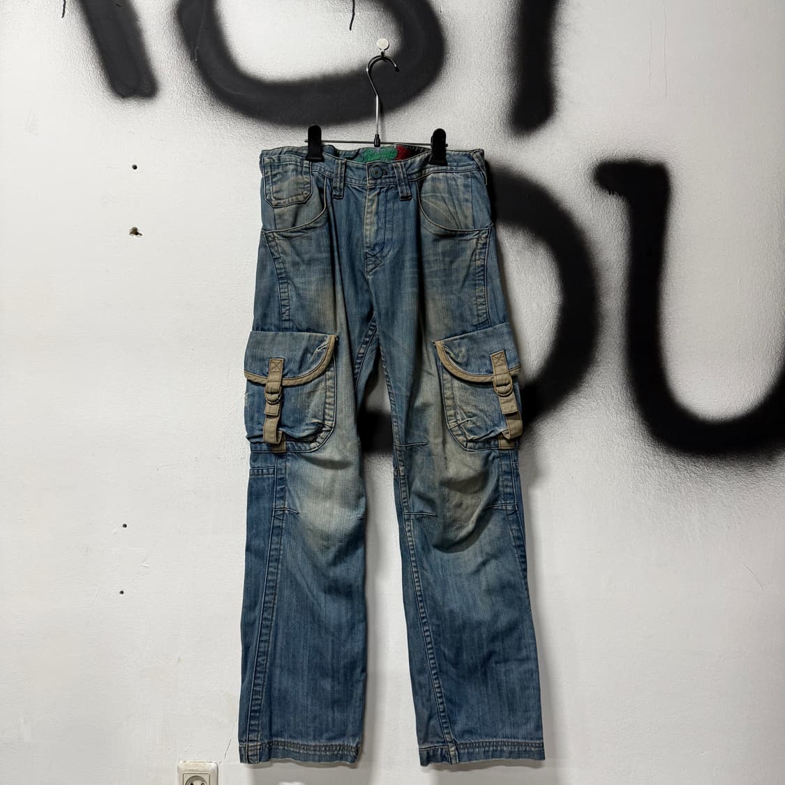 VTG 빈티지 빅사이즈 포켓 디테일 워싱 와이드 카고 데님 팬츠 상품이미지1