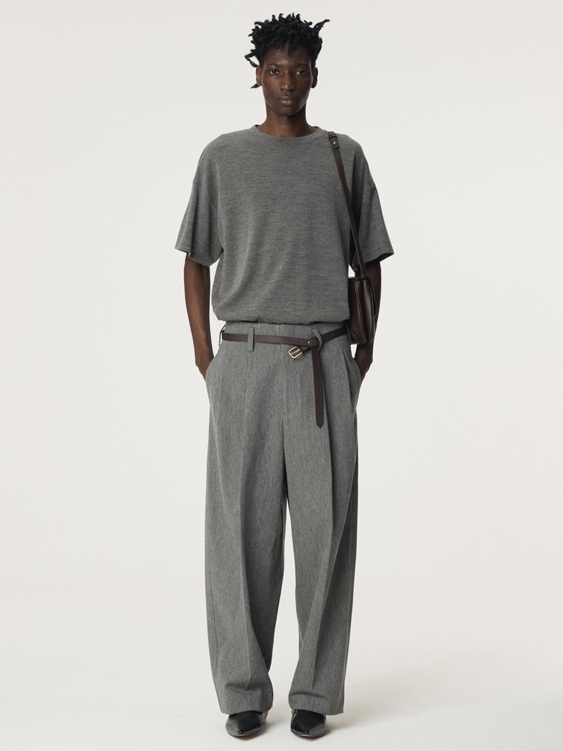 [S] 렉토 25fw 퀸시 벨티드 팬츠 멜란지 그레이 상품이미지1