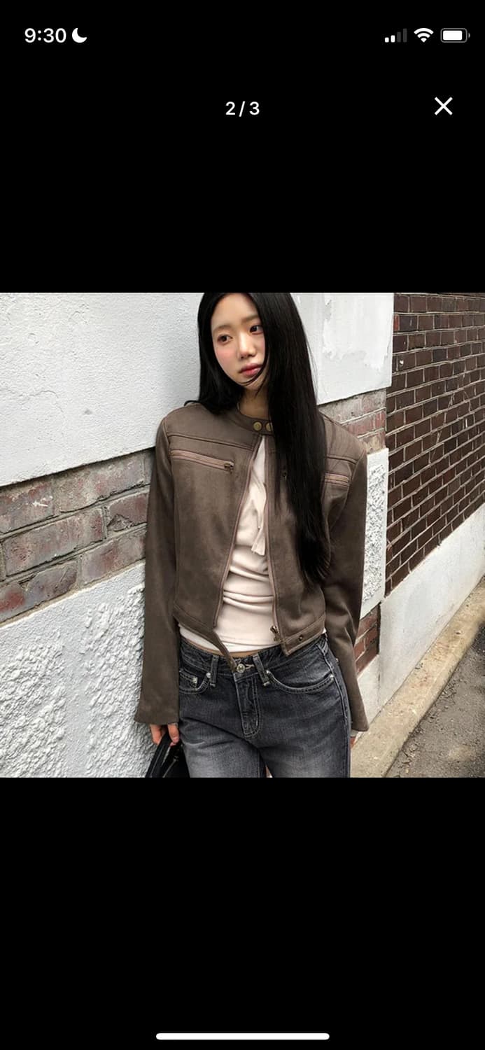 크롭 레더 라이더 자켓 브라운 노카라 상품이미지2