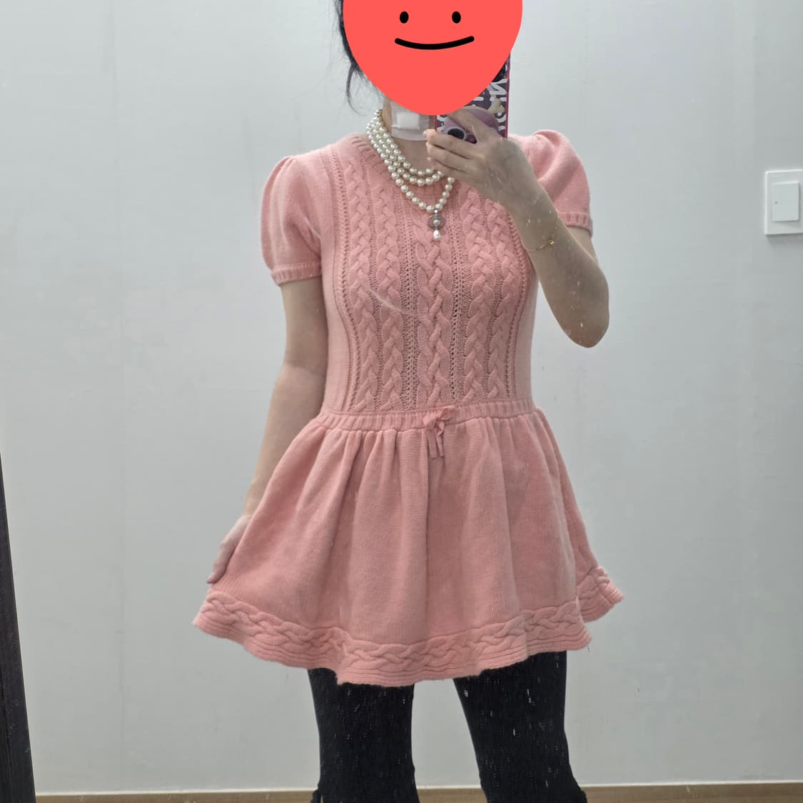 일본빈티지)핑크히메갸루st 로맨틱 양산형 케이블 니트 셔링반팔블라우스 상품이미지2