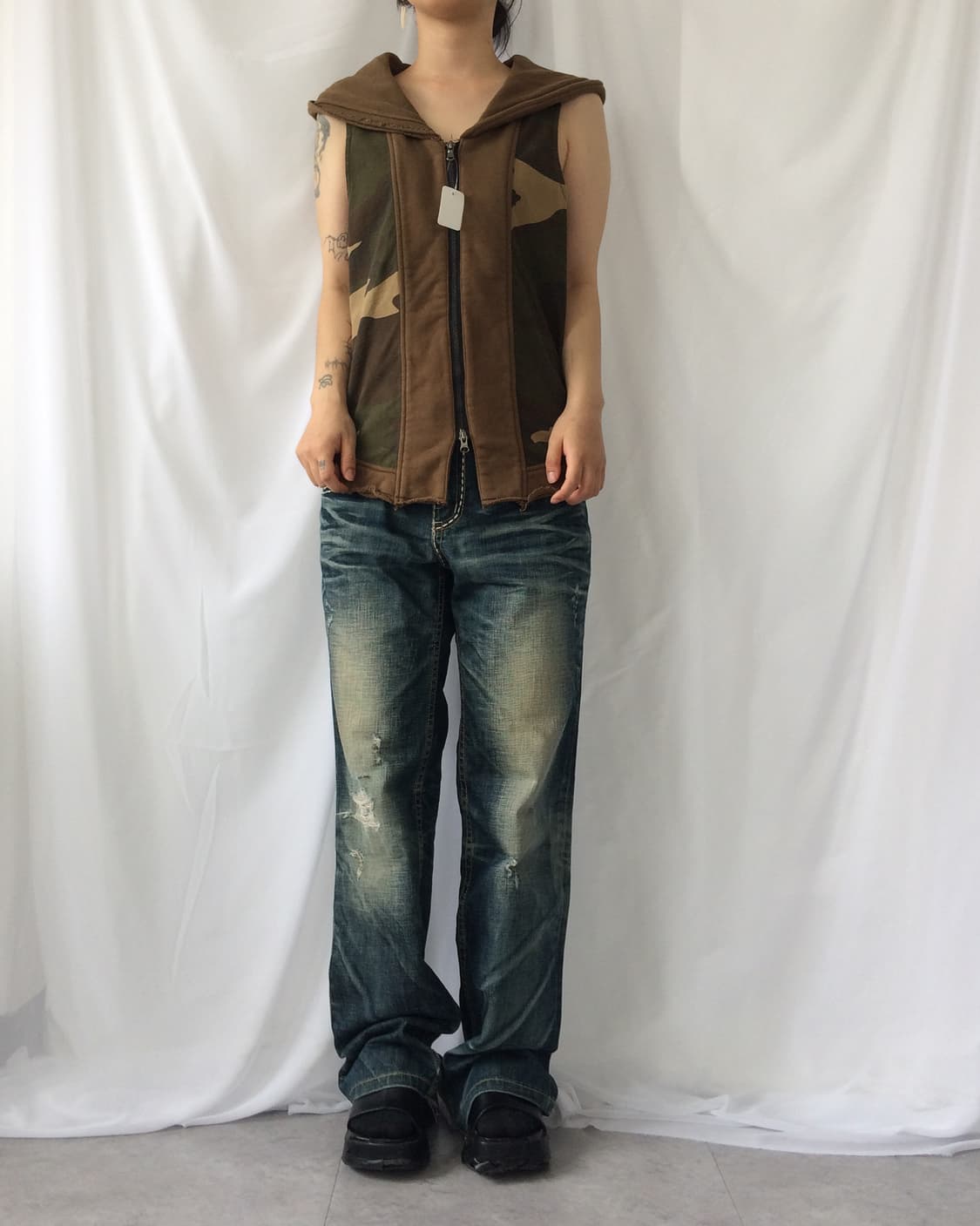 Camo pattern layer hood vest 상품이미지1