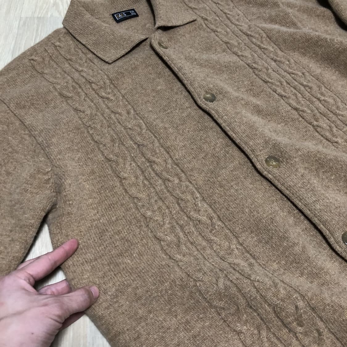 (105) 닥스 DAKS 100% 퓨어울 카라 케이블 가디건 다크 카멜 상품이미지2