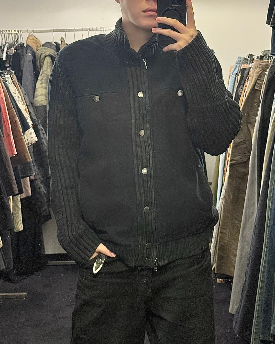 아르마니 익스체인지 니트 스웨터 믹스 집업 가디건 하이넥 명품 L 100 상품이미지1