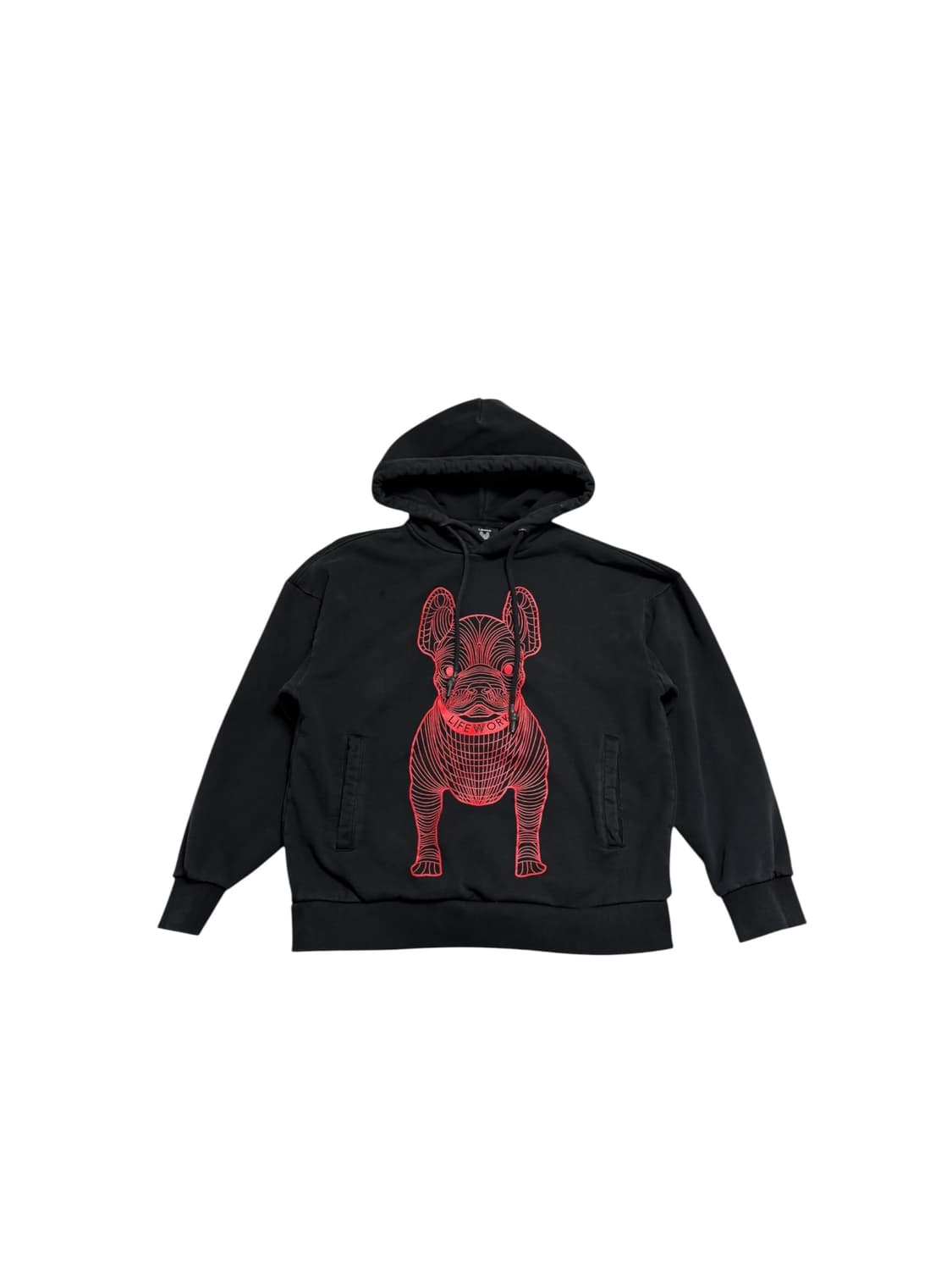 라이프워크 빅라독 레드 프린팅 후드티 블랙 상품이미지1