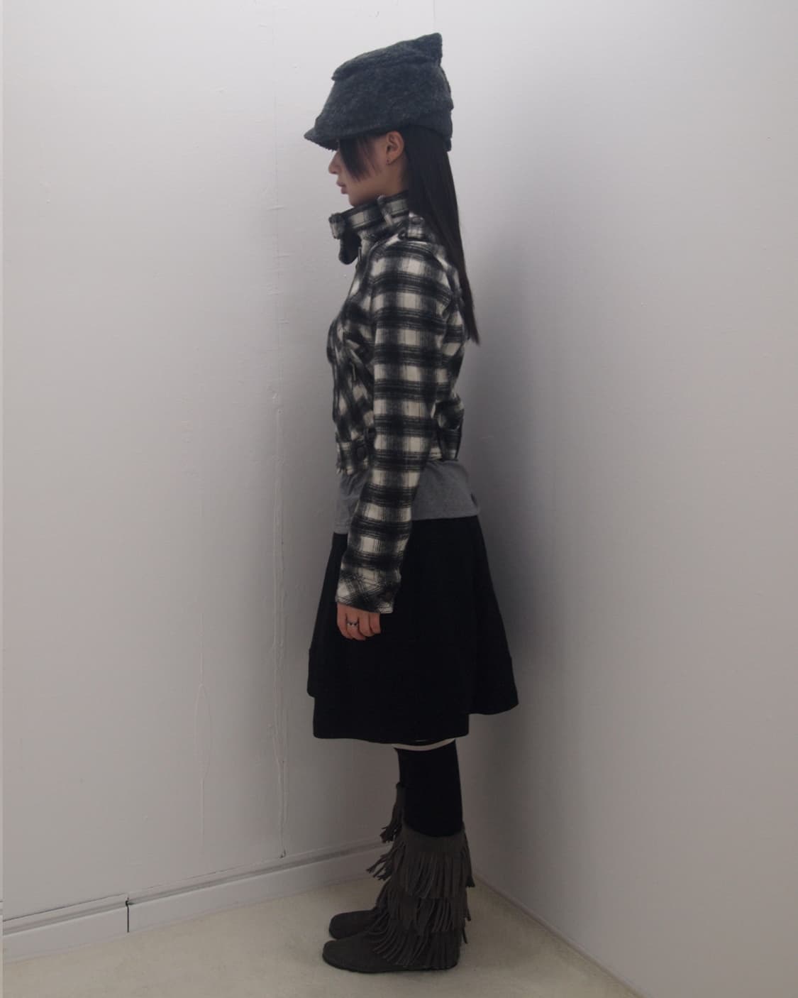 Check belted mini rider wool jacket 상품이미지4