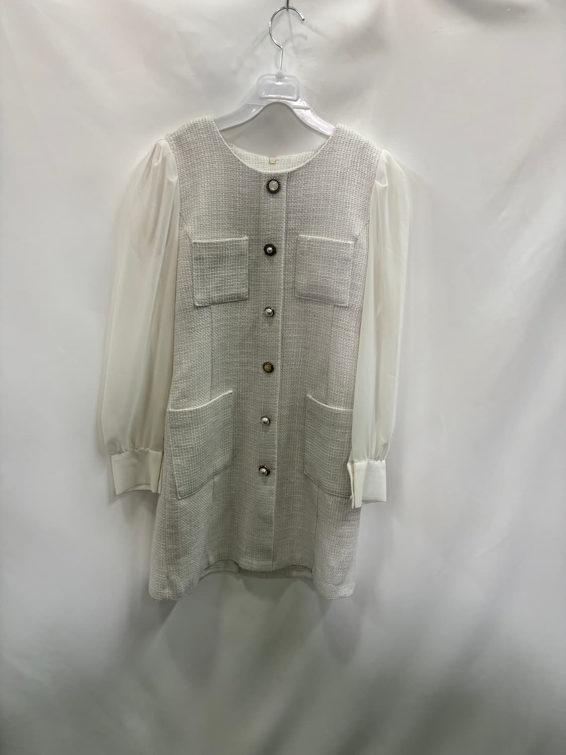 시폰 소매 트위드 미디 원피스 상품이미지1