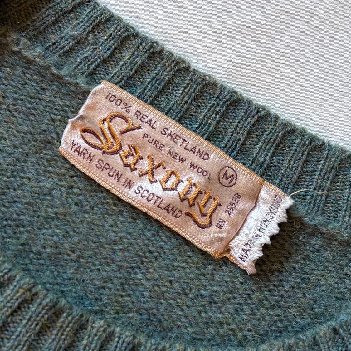 [M] 80s Saxony 셰틀랜드 퓨어 뉴 울 라운드 넥 니트 상품이미지3